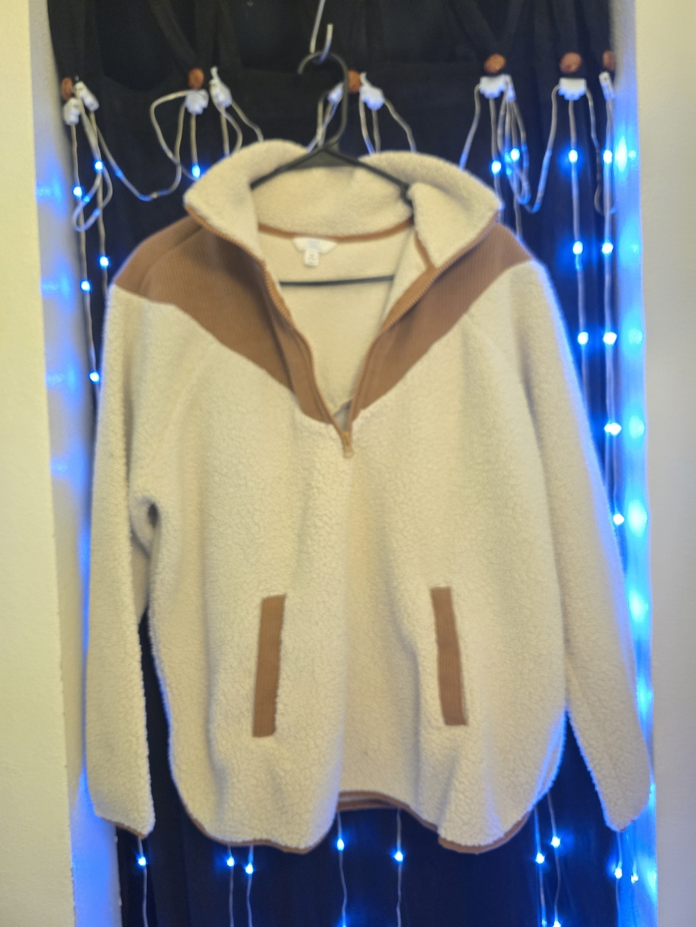 Time and Tru Cream Sherpa Jacket with Tan Corduroy Trim